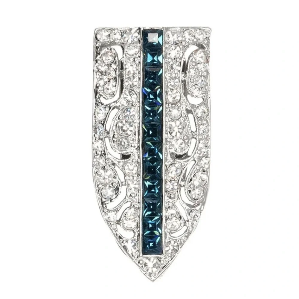 VNTG ELEGANT KENNETH JAY LANE‎ SIGNED FAUX DIAMONDS & SAPPHIRE BROOCH/FUR CLIP